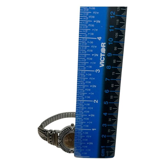 Alto Watch Women 25mm Silver Tone Round Ornate Quartz Stretch Band New Battery - Picture 13 of 15